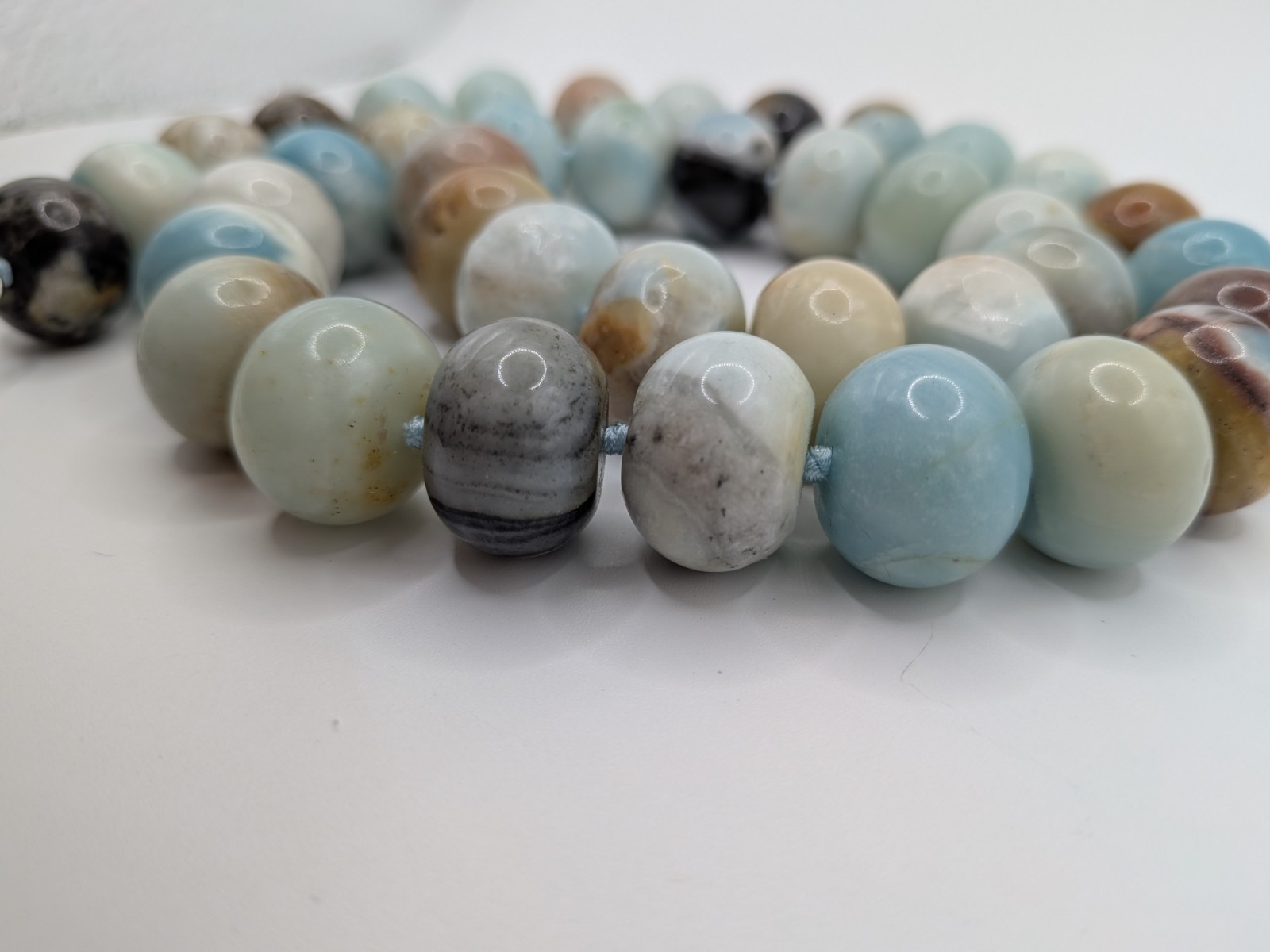 Lucas Lameth LUC Amazonite Beaded Necklace 925 Sterling Silver Clasp Statement