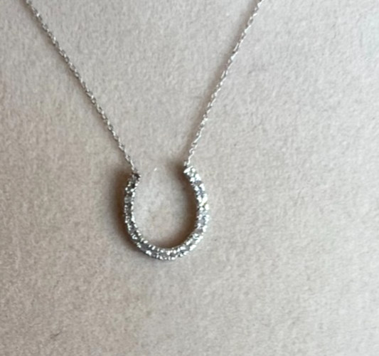 14k white gold 0.20ctw round white diamond horseshoe necklace NEW