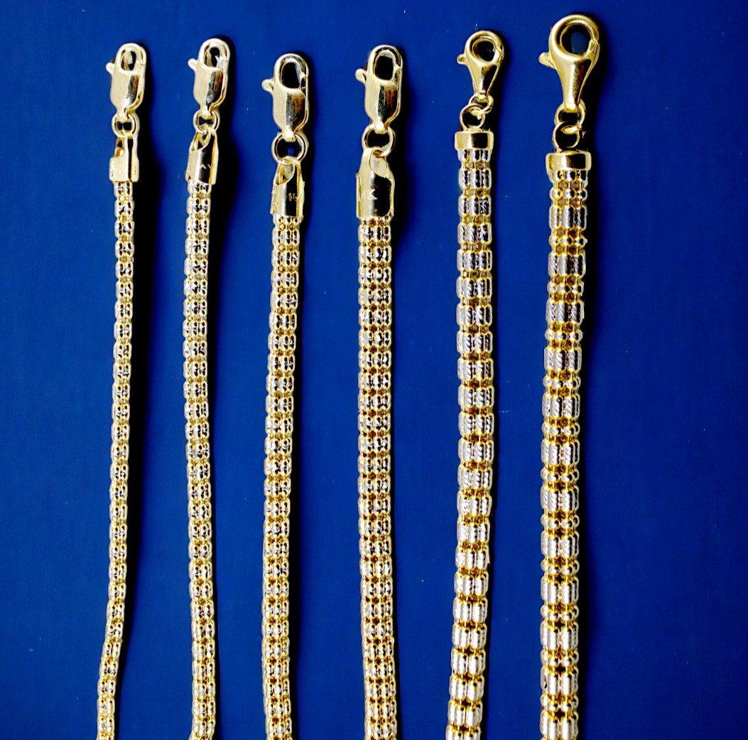 14K Yellow Gold SOLID Ice Link Pave Necklace Bracelet Chain Gold 2mm-5mm 7″-30″