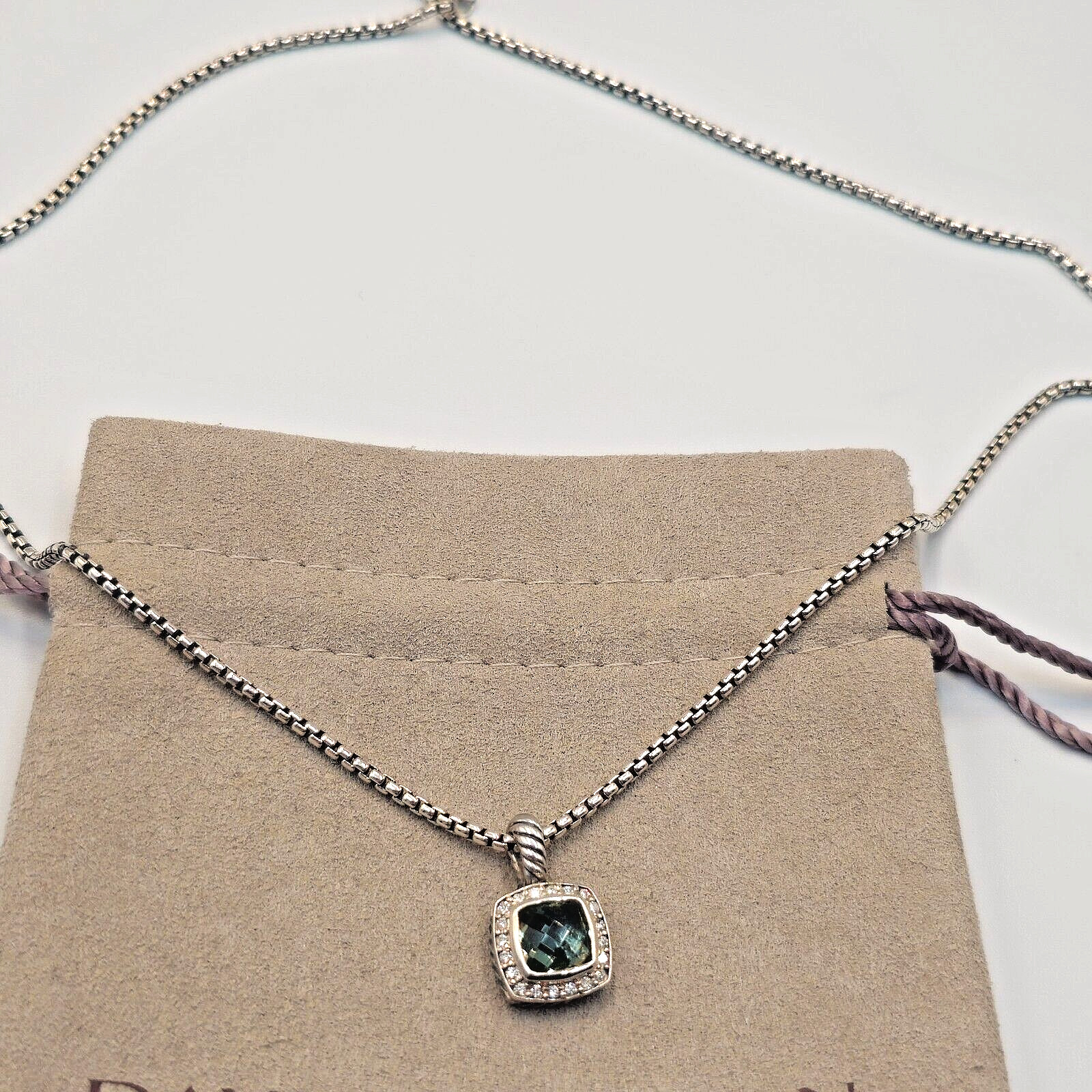 David Yurman Petite Albion Pendant Necklace with Prasiolite and Diamonds 17″