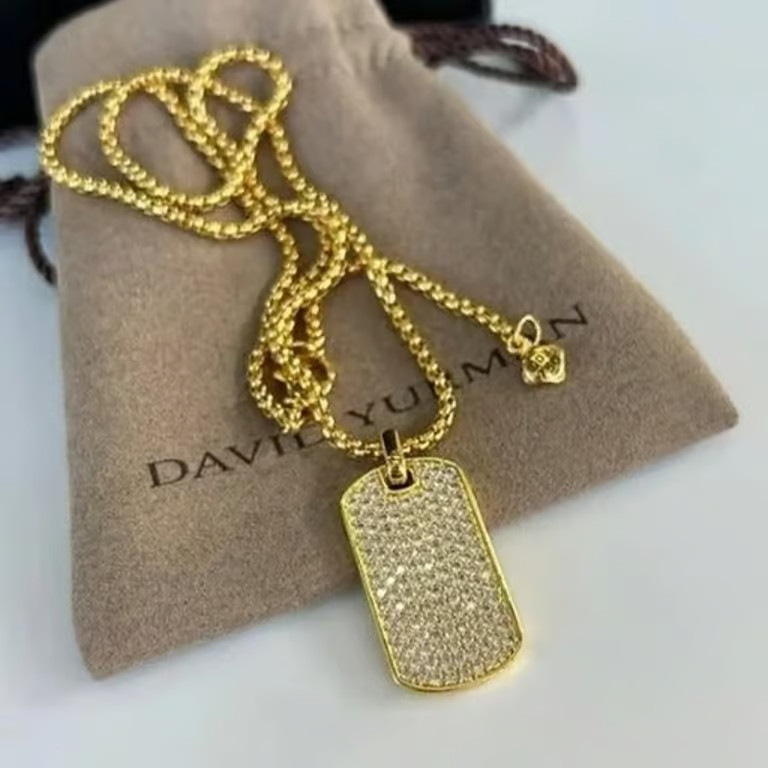 David Yurman Gold & Diamond Dog Tag Pendant Necklace