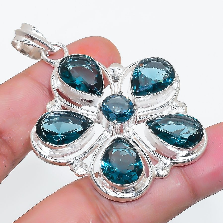 London Blue Topaz Gemstone 925 Sterling Silver Jewelry Pendant Size 2.20″