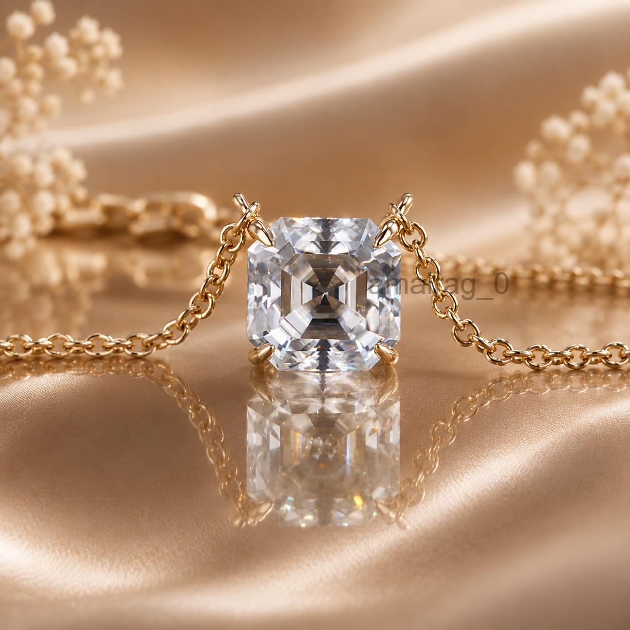 5 Ct White HPHT Diamond Pendant Asscher Cut – Yellow Gold Finish VVS1 Certified
