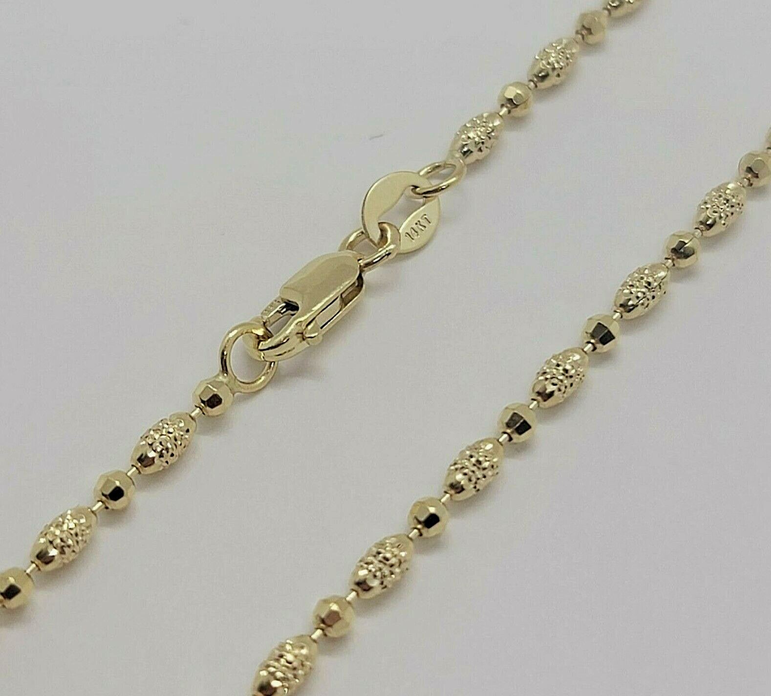 14k Solid Yellow White Gold D/C Bead Chain Necklace Men Women 2mm / 16″ ~ 24″