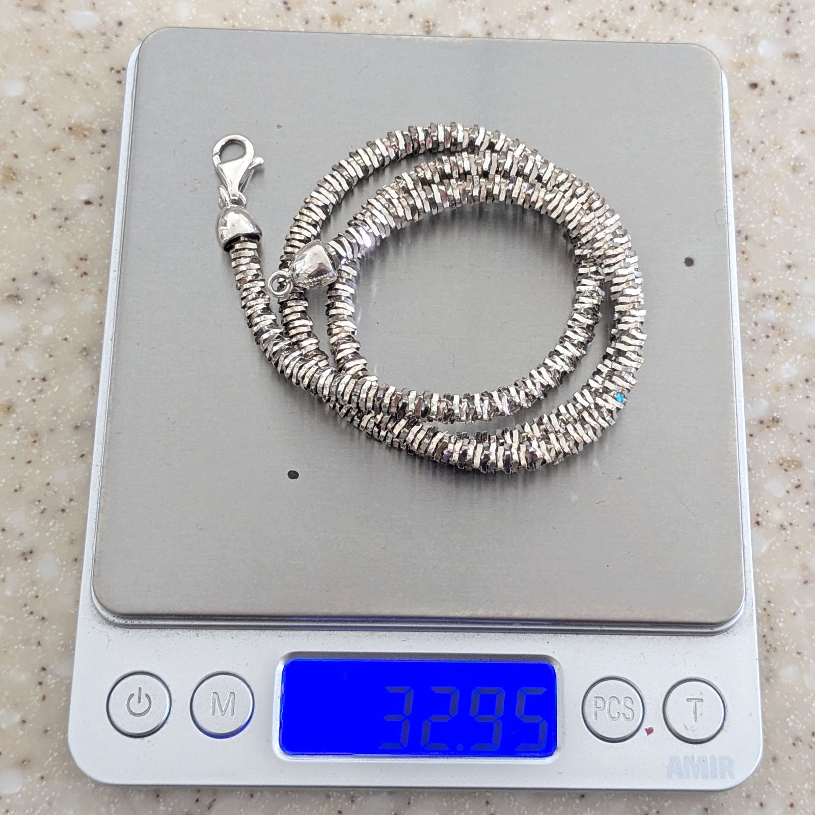 Milor Italy 925 sterling silver faceted beads chain necklace 20in 32grams