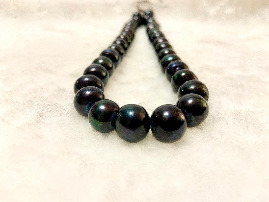 HUGE 17″12-15MM natural south sea genuine dark black near round pearl necklace 6