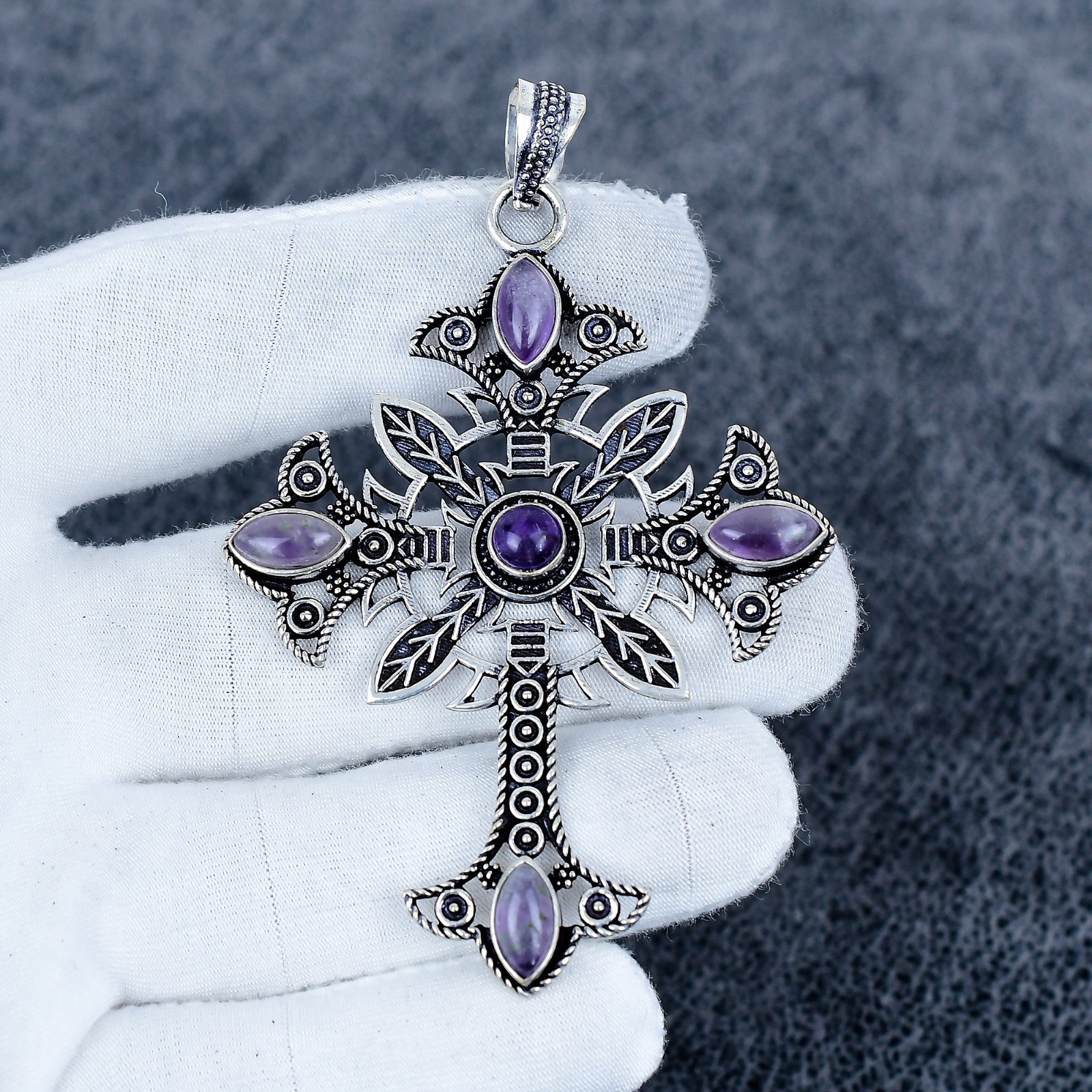 Amethyst Gemstone Pendant Handmade 925 Sterling Silver Cross Pendant Gift
