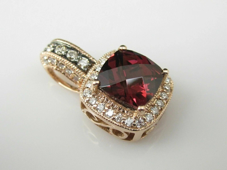 3Ct Cushion Cut Red Garnet Halo Women’s Pendant 14K Yellow Gold Over Free Chain