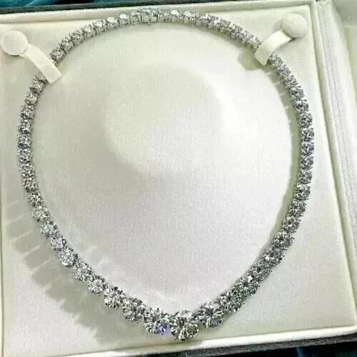 30Ct Round Cut Lab-Created Diamond 14K White Gold Finish Women’s Tennis Necklace