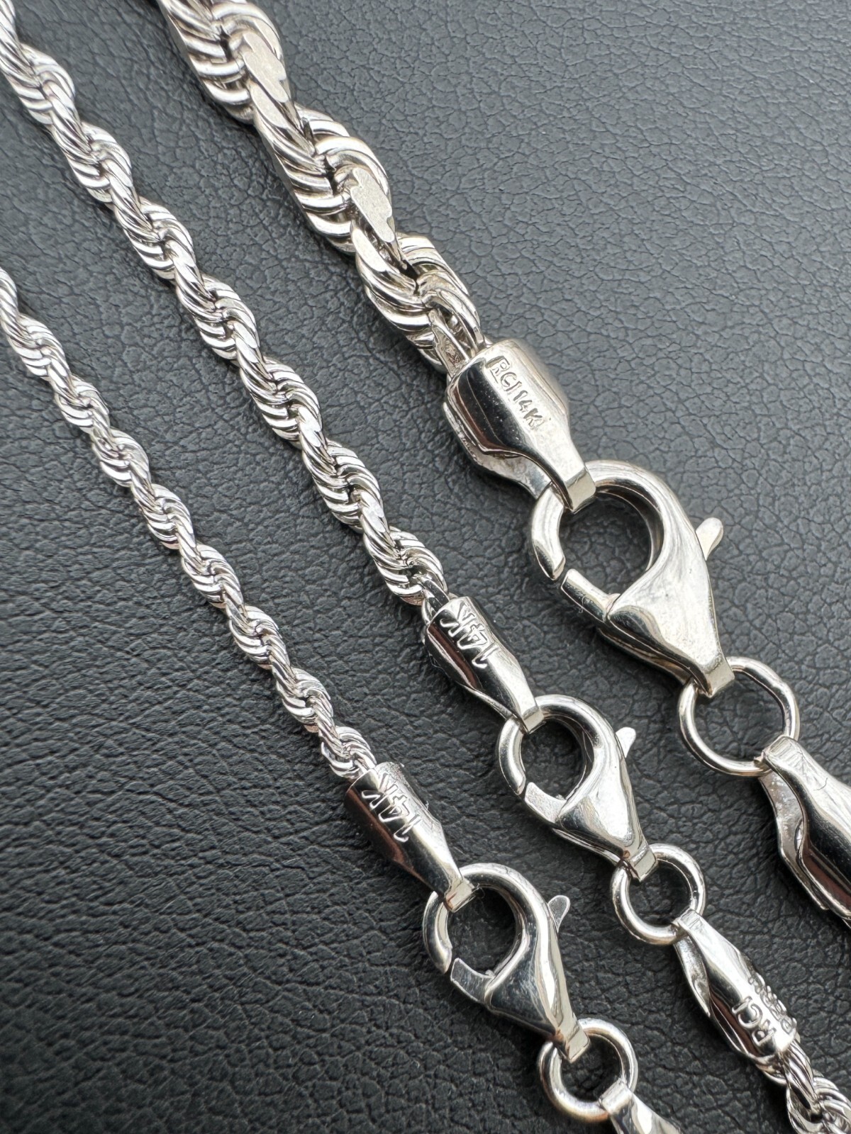 Solid 14k White Gold Men’s Women’s Real Rope Chain Necklace 1.5mm-4mm
