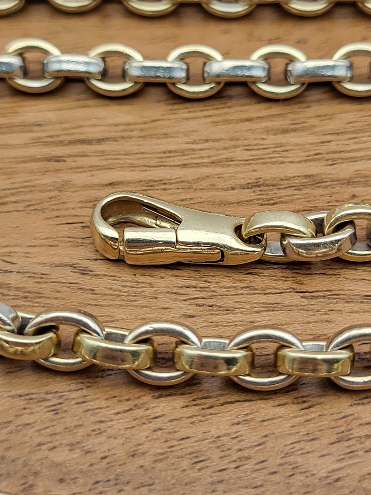 Heavy! Solid 14K 2 Tone Gold 24″ Fancy Link Chain Necklace 63.1 Grams Rolo Cable