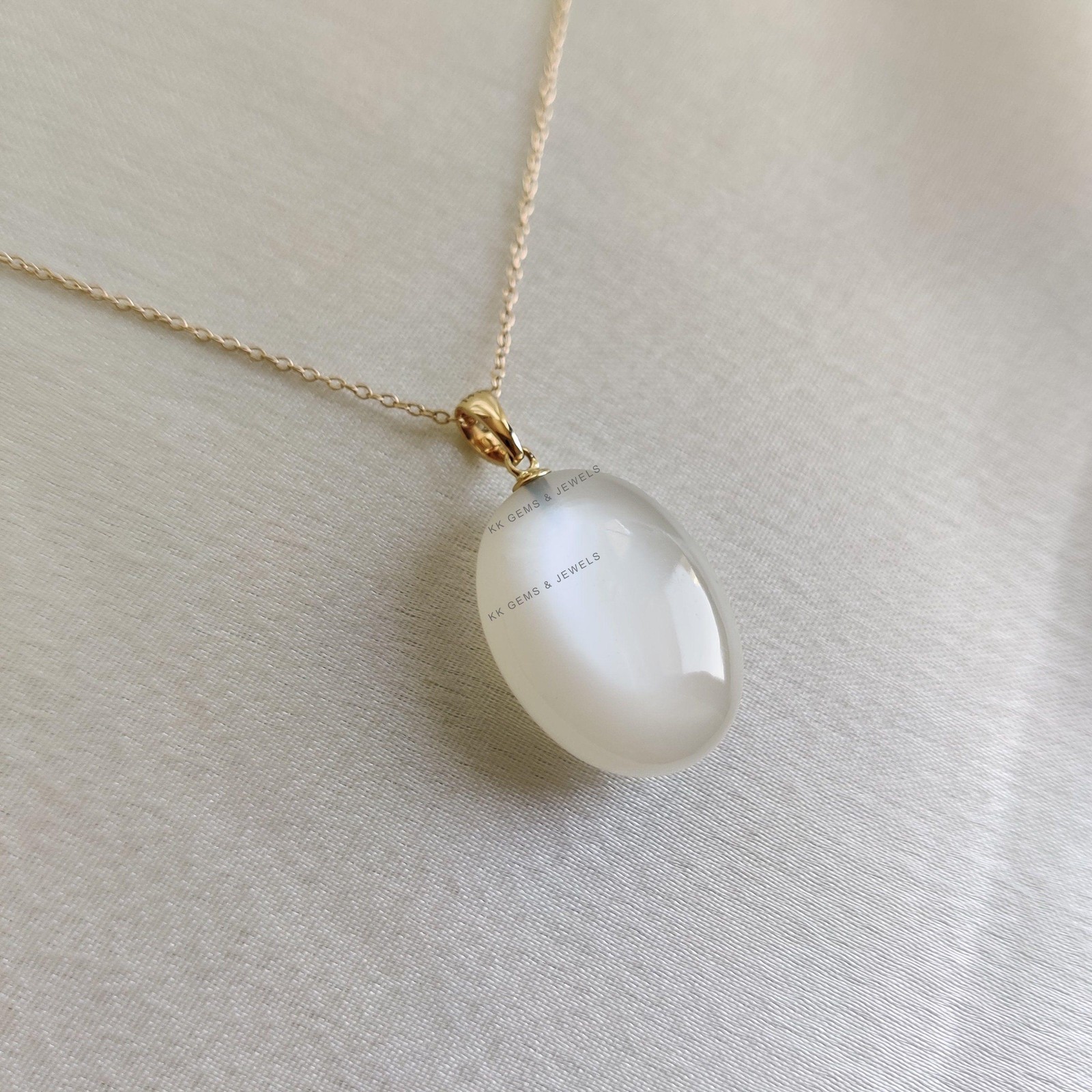 26.32ct Natural White Moonstone Pendant 14K Gold Minimalist June Birthstone