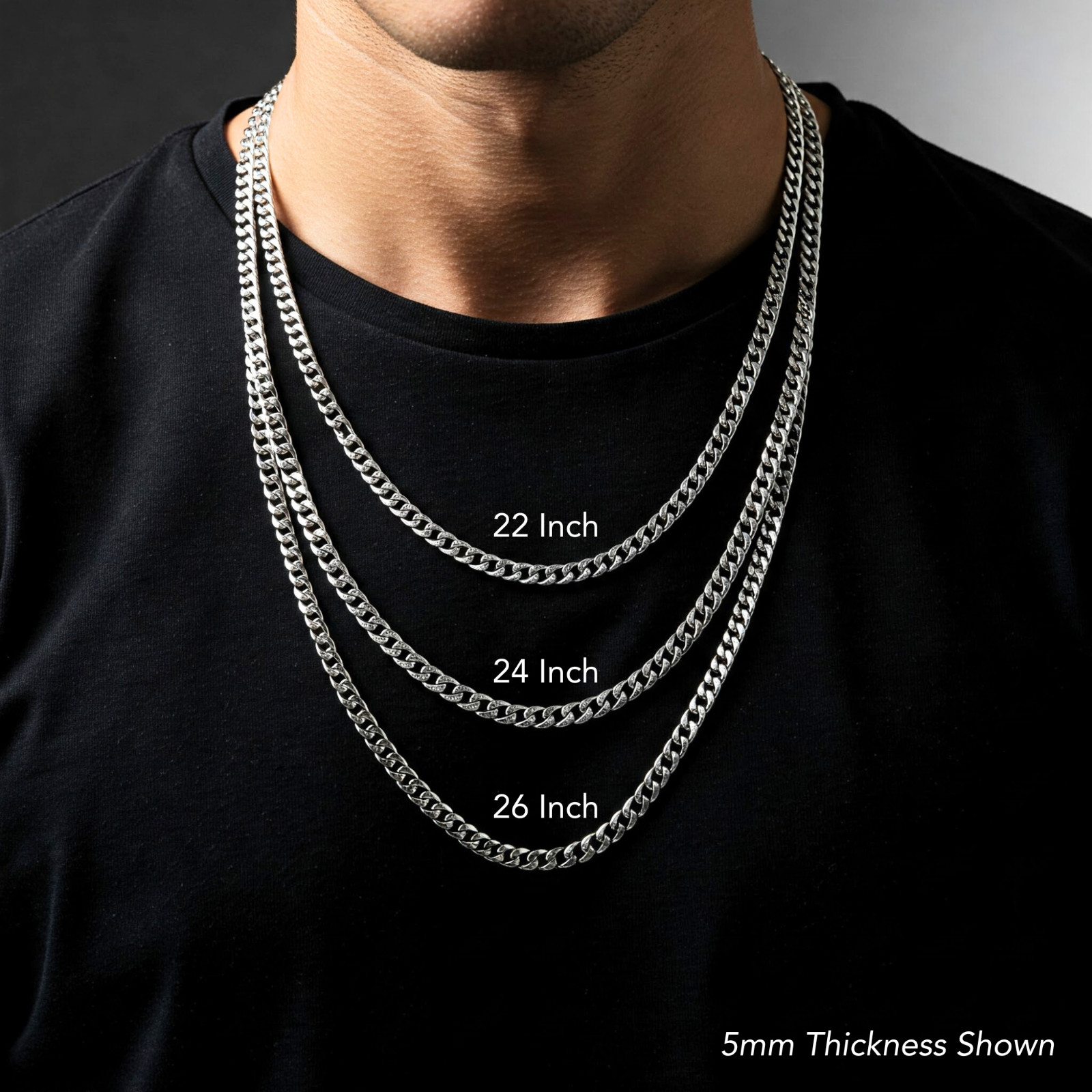 Solid 925 Sterling Silver 5mm Cuban Chain Italian Necklace 20″ 22″ 24″ 26″