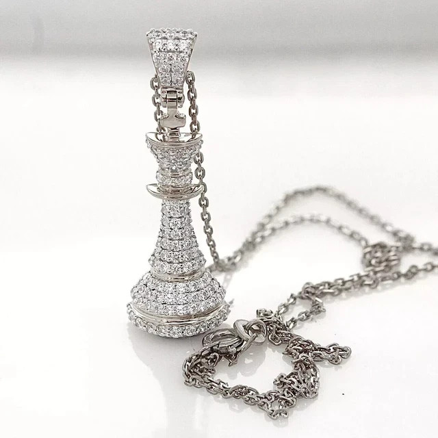 2.00Ct Round Cut Real Moissanite Chess King Men’s Pendant 14k White Gold Plated