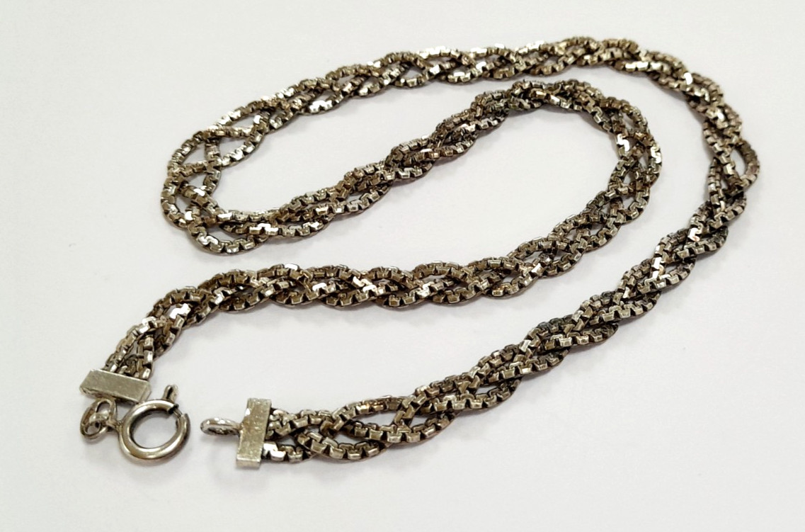 VINTAGE ITALIAN FLAT BRAIDED 925 STERLING SILVER 40 cm NECKLACE 17.2 g