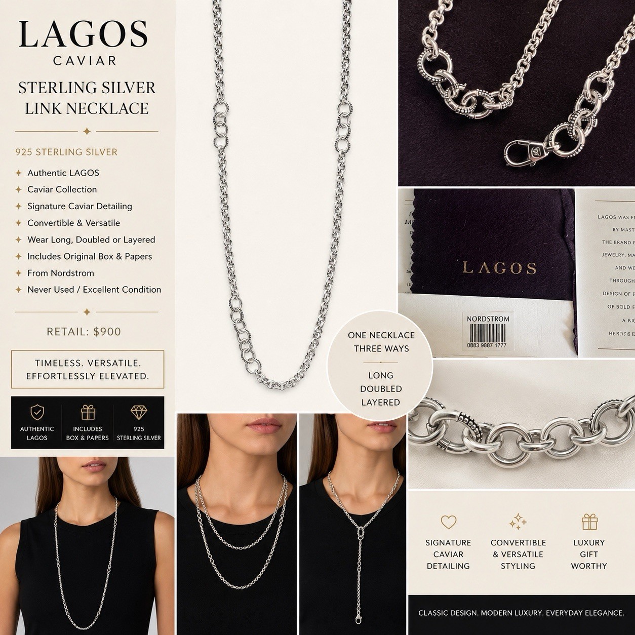 LAGOS Caviar Sterling Silver Link Necklace 925 w/ Box & Papers Nordstrom