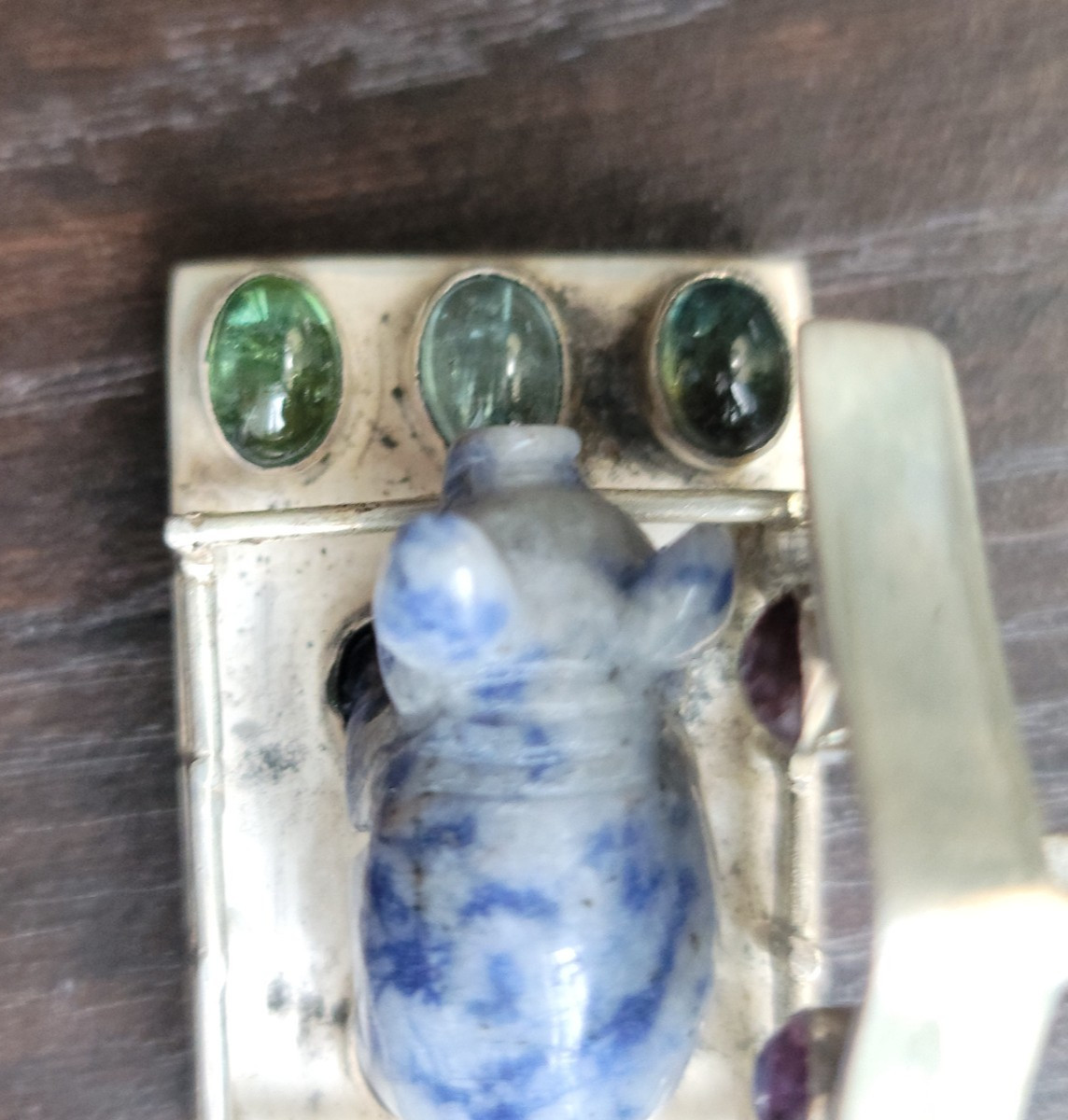 Unique 925 Silver Sodalite & Multi Stone Pig in Barn 3D Statement Pendant