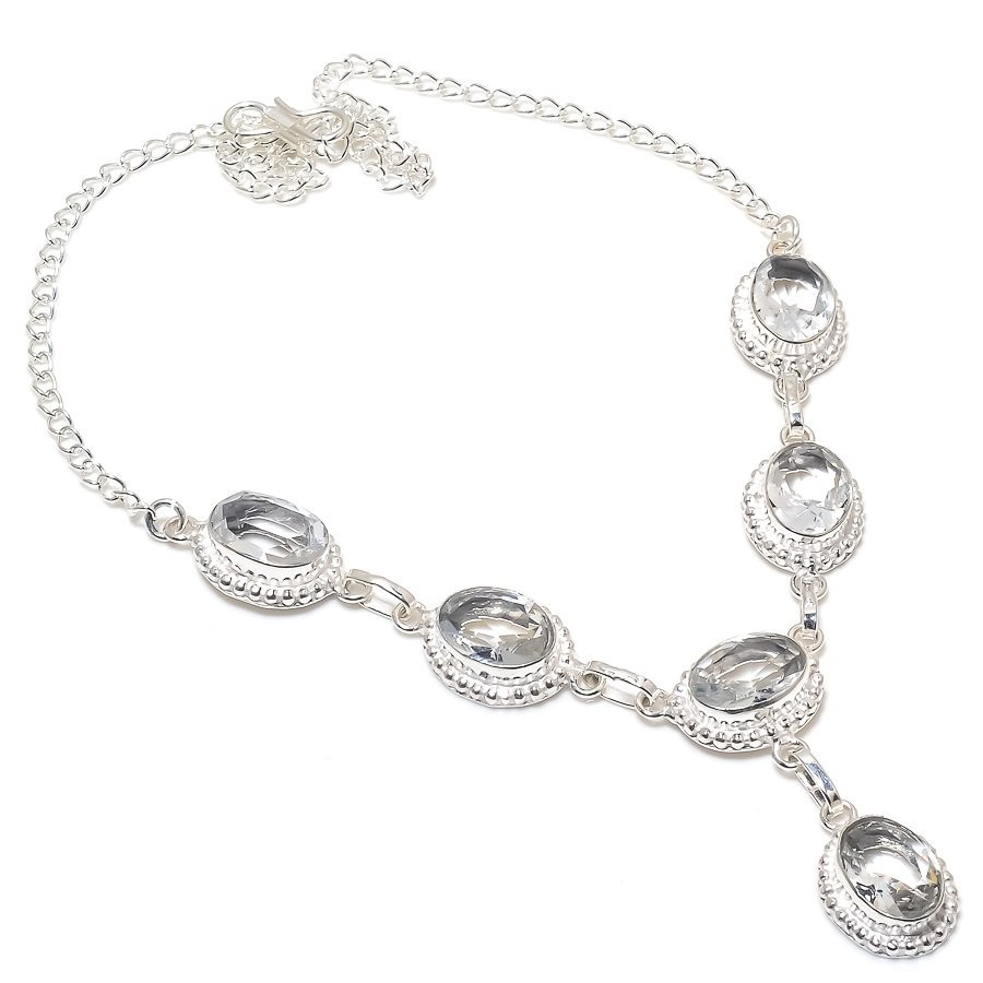 White Topaz Gemstone Handmade 925 Sterling Silver Jewelry Necklace Size 18″