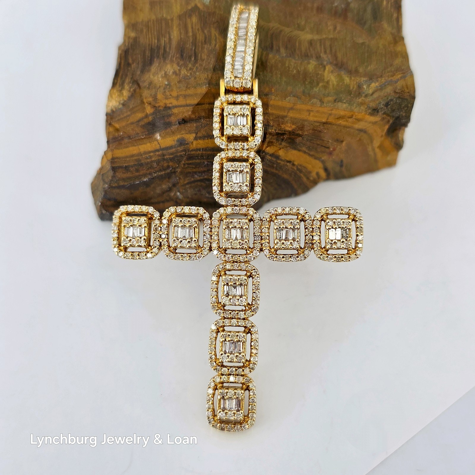 10kt Large Iced Out 1.33ctw Multiple Halo Diamond Pave Cross Pendant W/Appraisal