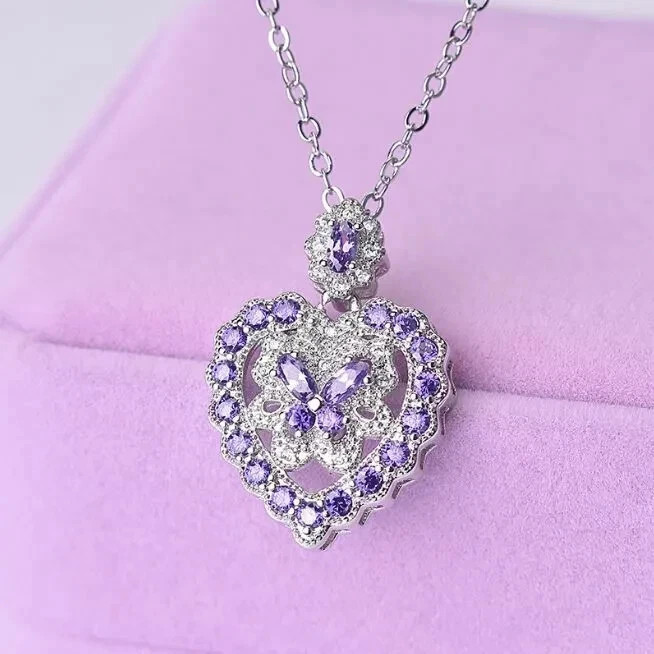 2 CT Round Cut Drop Shape Amethyst Womens Pendant Necklace 14K White Gold Finish