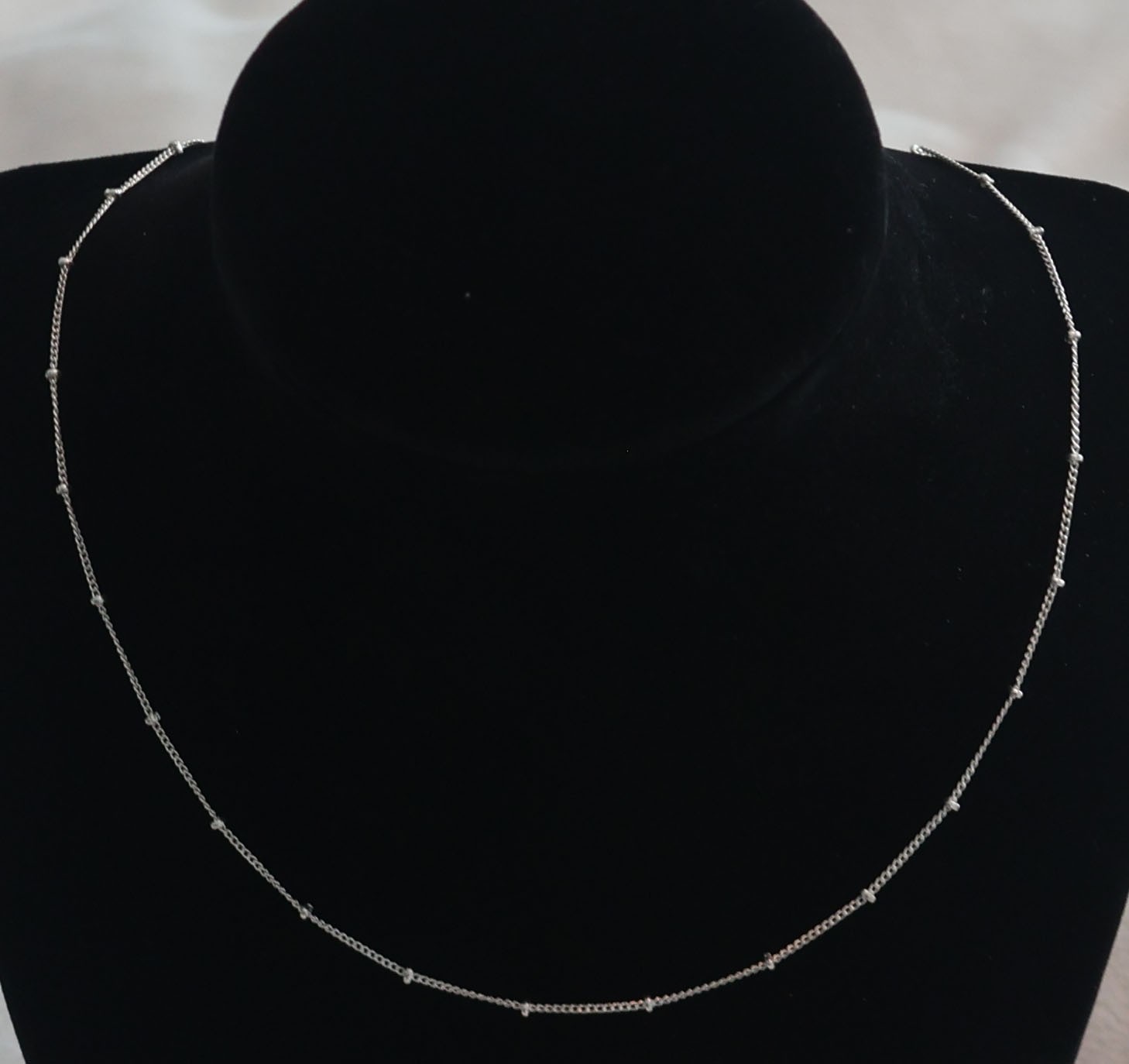 925 Sterling Silver 18″ Station Necklace w/ Heart and Shepherd’s Hook Closure