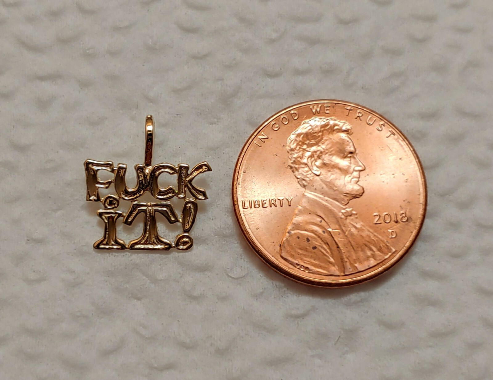 New 14k Yellow Gold Fuck-It Charm Pendant