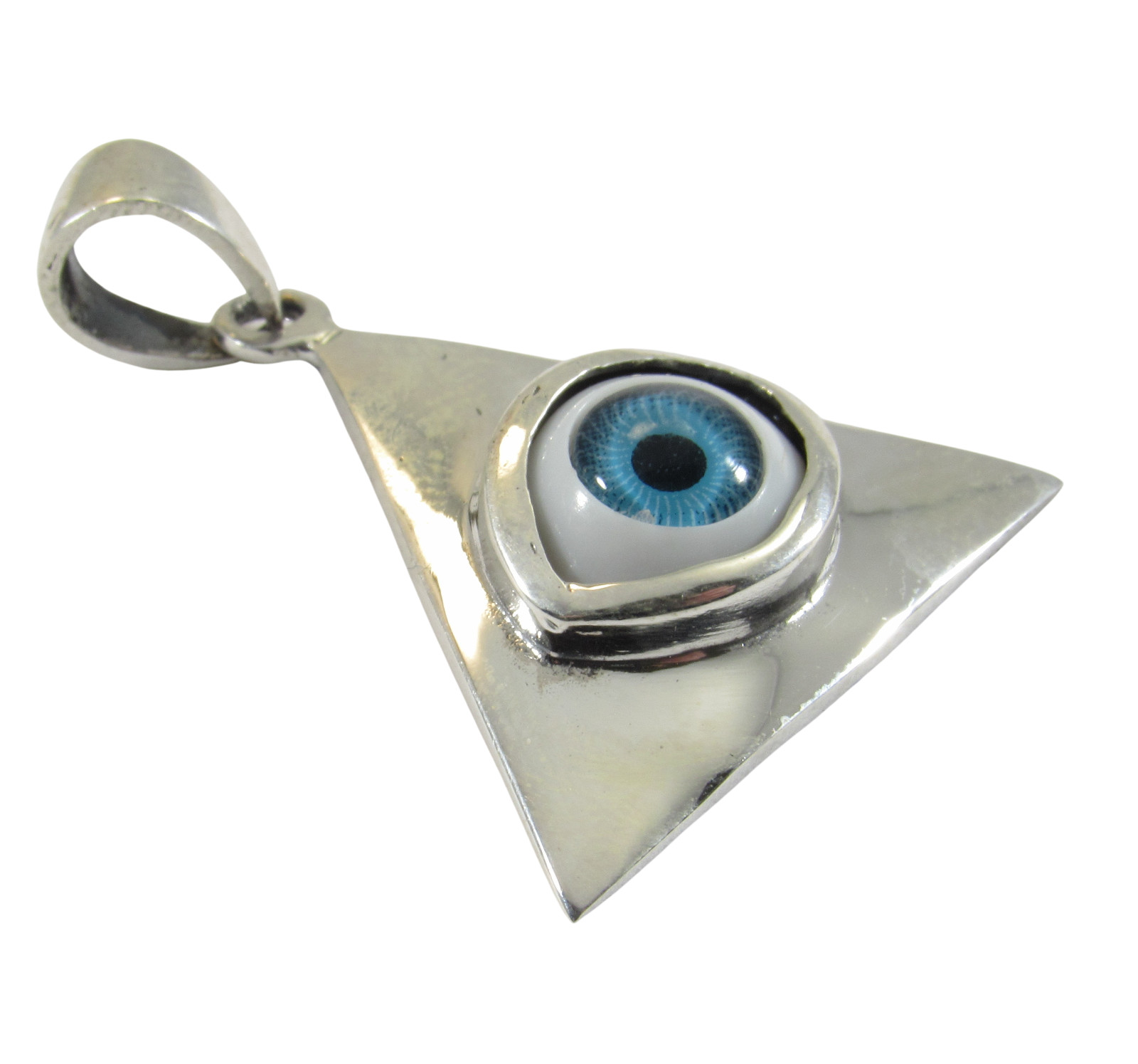 Solid 925 Sterling Silver All Seeing Eye Triangle Eyeball in Pyramid Pendant