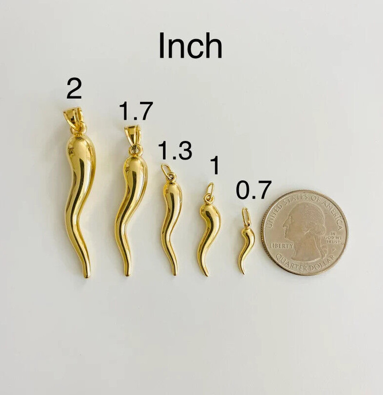 14K Real Gold 3D Cornicello Charm Pendant, Gold Italian/Chili pepper Horn – 14KH