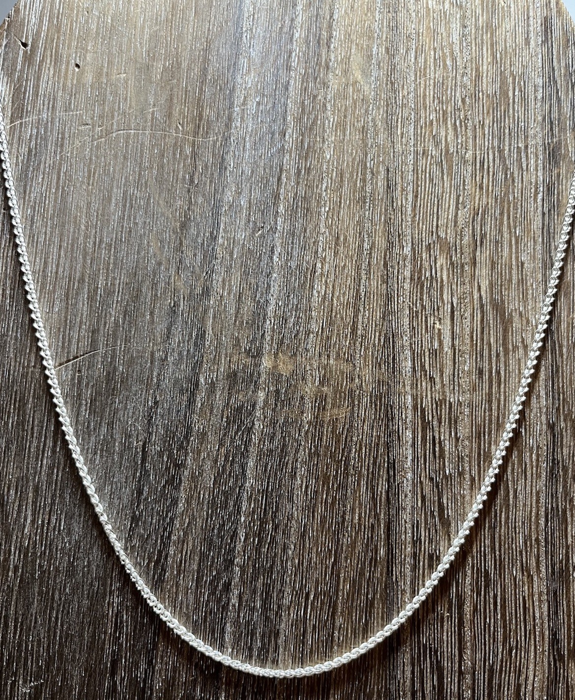 Italian Sterling Silver 1mm Spiga Wheat Chain Pendant Necklace 20”
