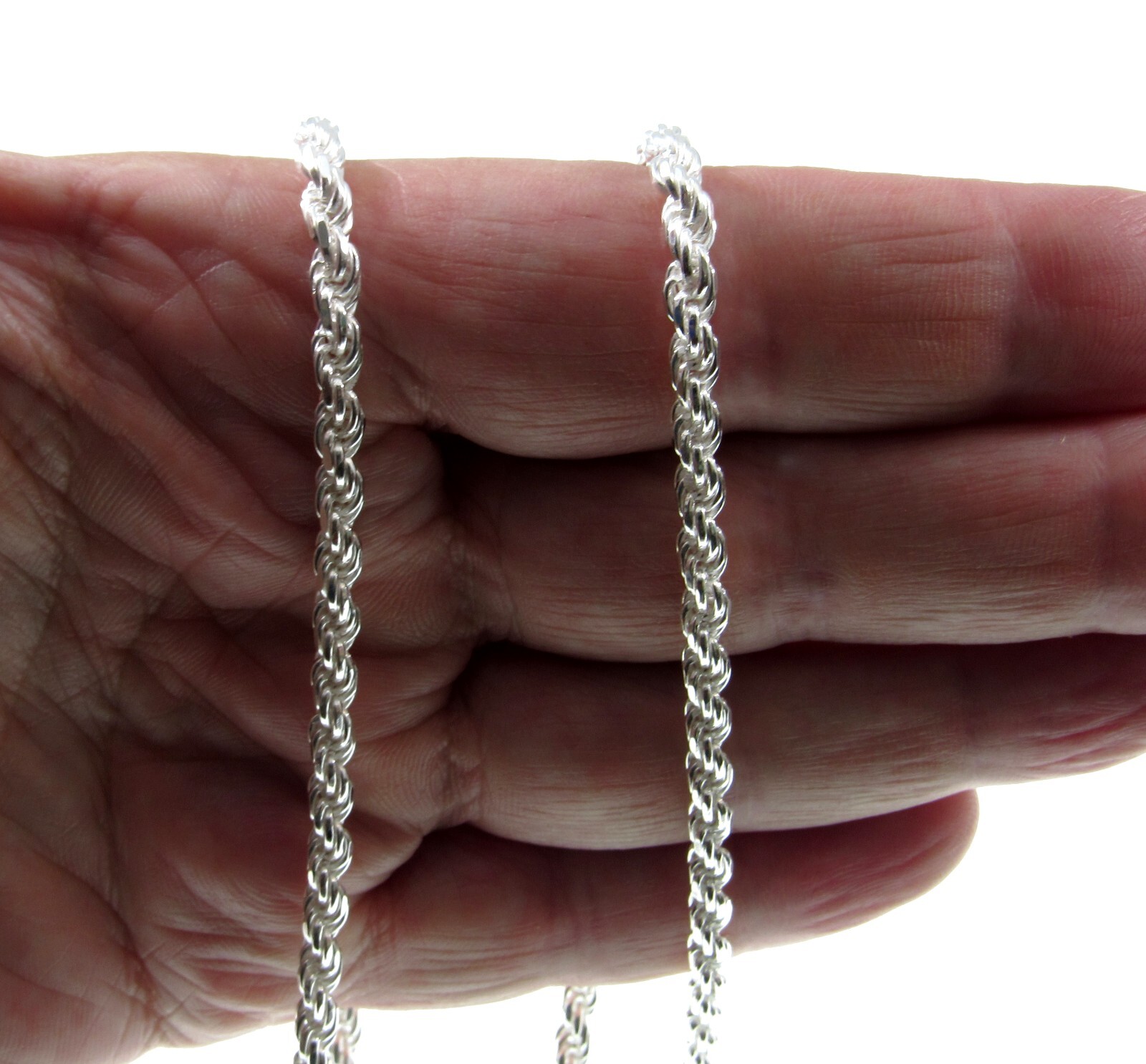 4MM Solid 925 Sterling Silver DIAMOND CUT ROPE CHAIN Bracelet or Necklace Italy