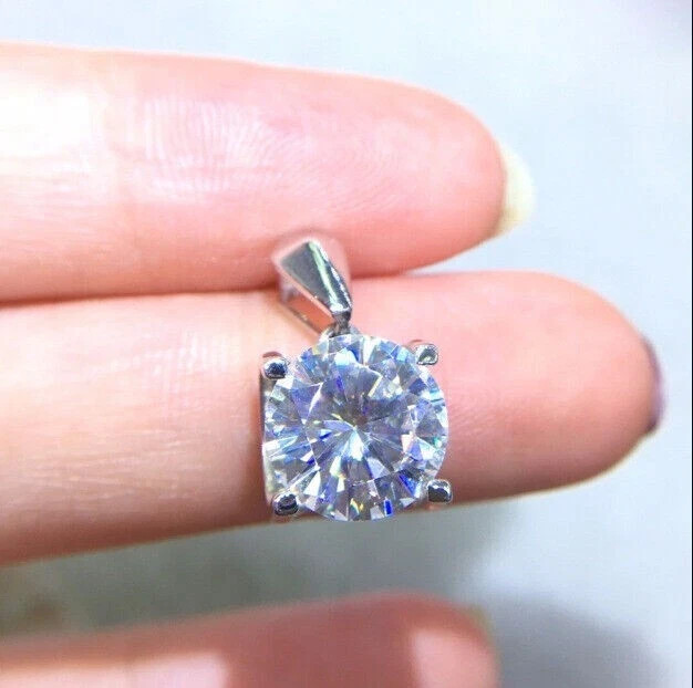2 Ct Lab Created Diamond Solitaire Pendant Free Chain 14K White Gold Finish.