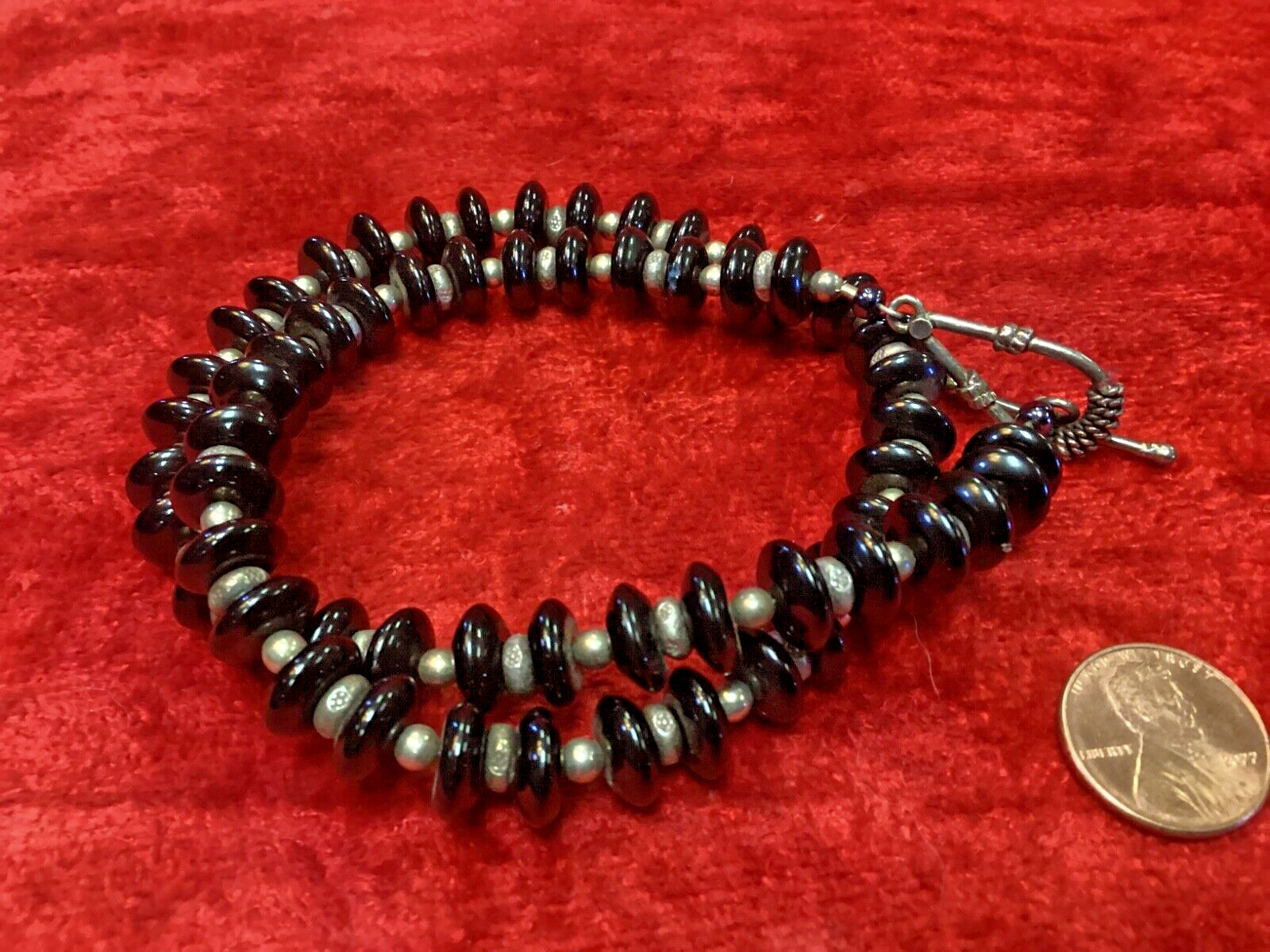 Vintage Black Stone & Metal Necklace Choker or Bracelet 18” easy clasp Smooth