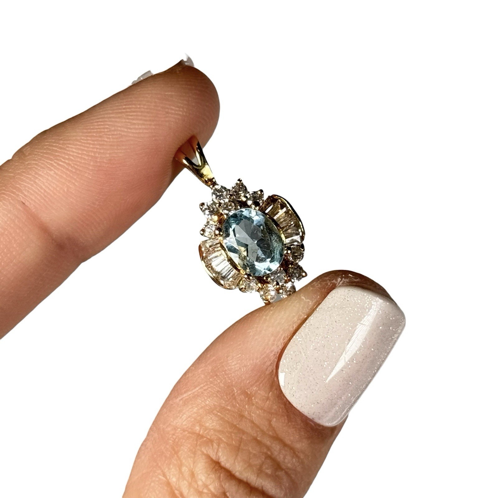 Vintage Gold Plated Pendant Light Blue Gemstone Oval Facetted Topaz Aquamarine