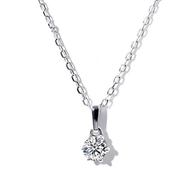 6mm Round Cut Lab Grown Diamond Women’s Solitaire Pendant 14k White Gold Plated