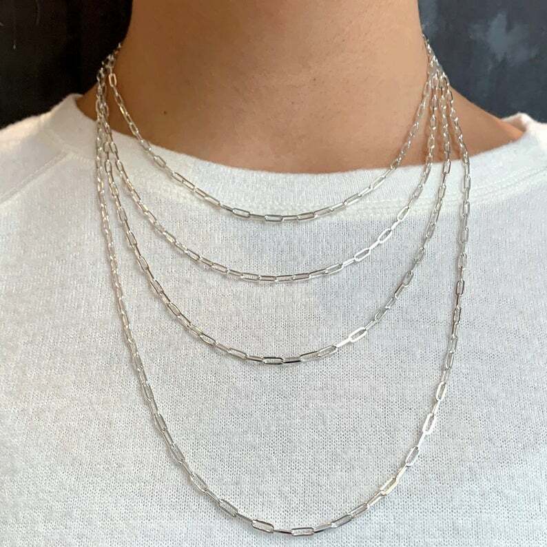 3MM Solid 925 Sterling Silver Italian Paperclip Rolo Chain Necklace Italy 7″-30″