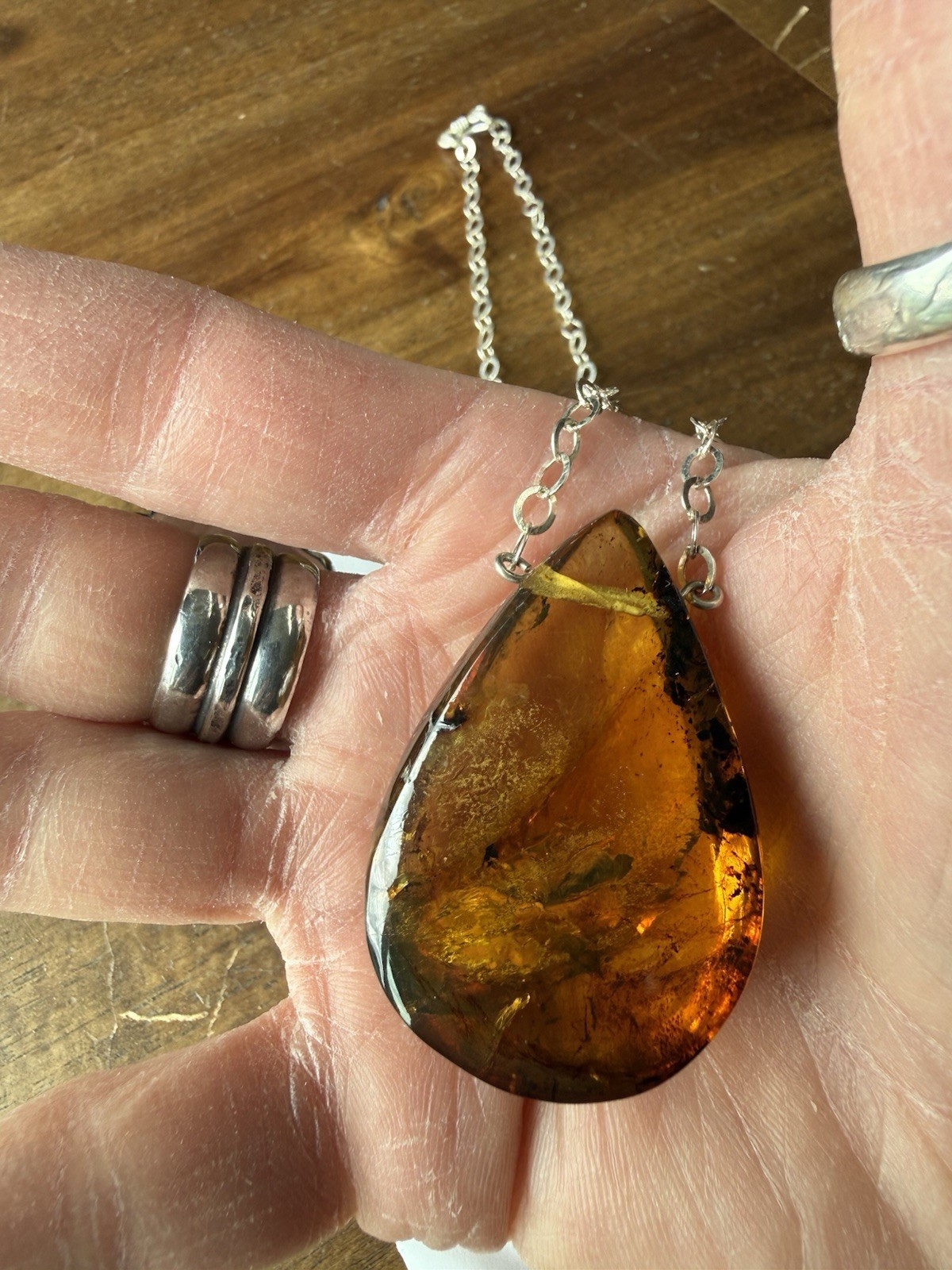Large Natural Amber Pendant Sterling Silver Necklace Jewelry Women’s
