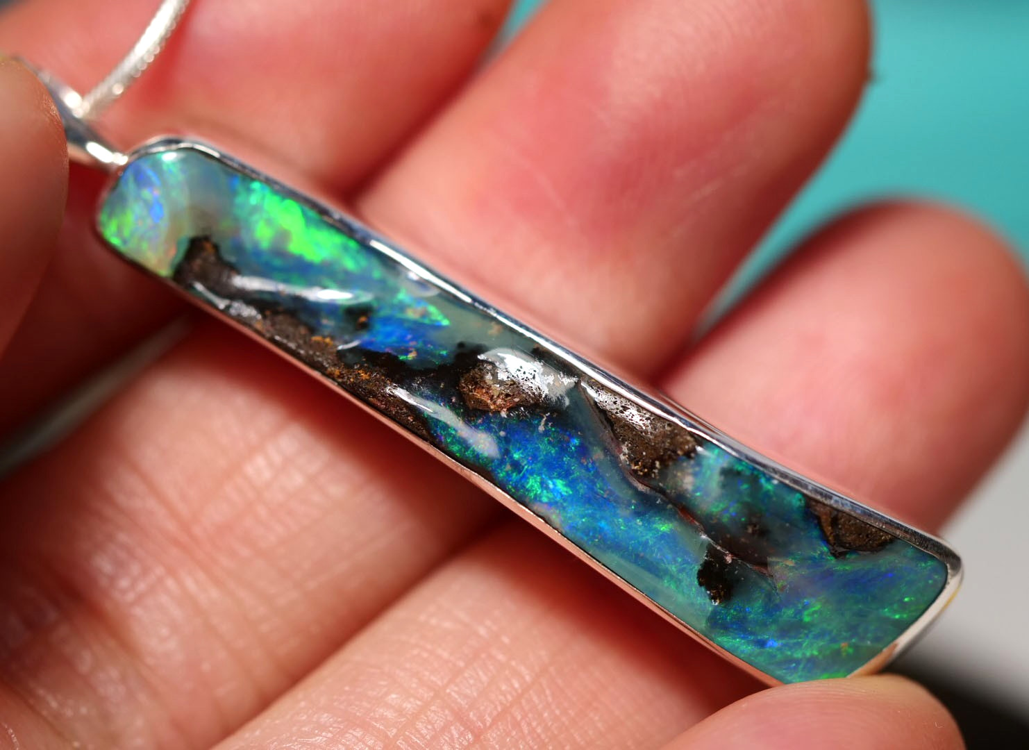 Australian Natural Queensland Solid Boulder Opal Silver 925 Pendant Hallmarked