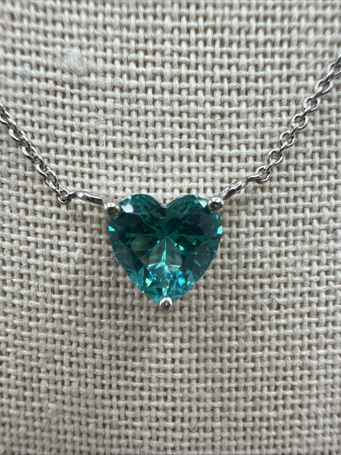 Teal Lab Created Tourmaline Heart Shaped 925 Sterling Silver Choker 13-16”
