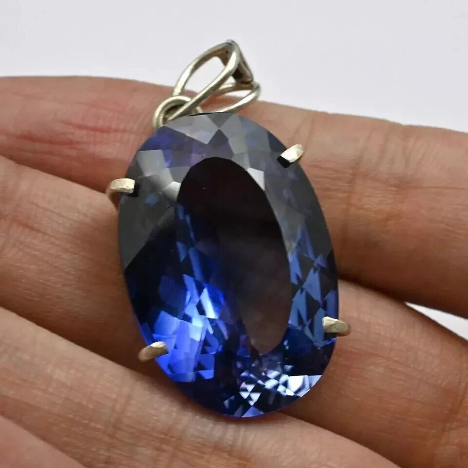 30 CT Certified Natural Blue Sapphire Oval Cut 925 Solid Silver Gemstone Pendant