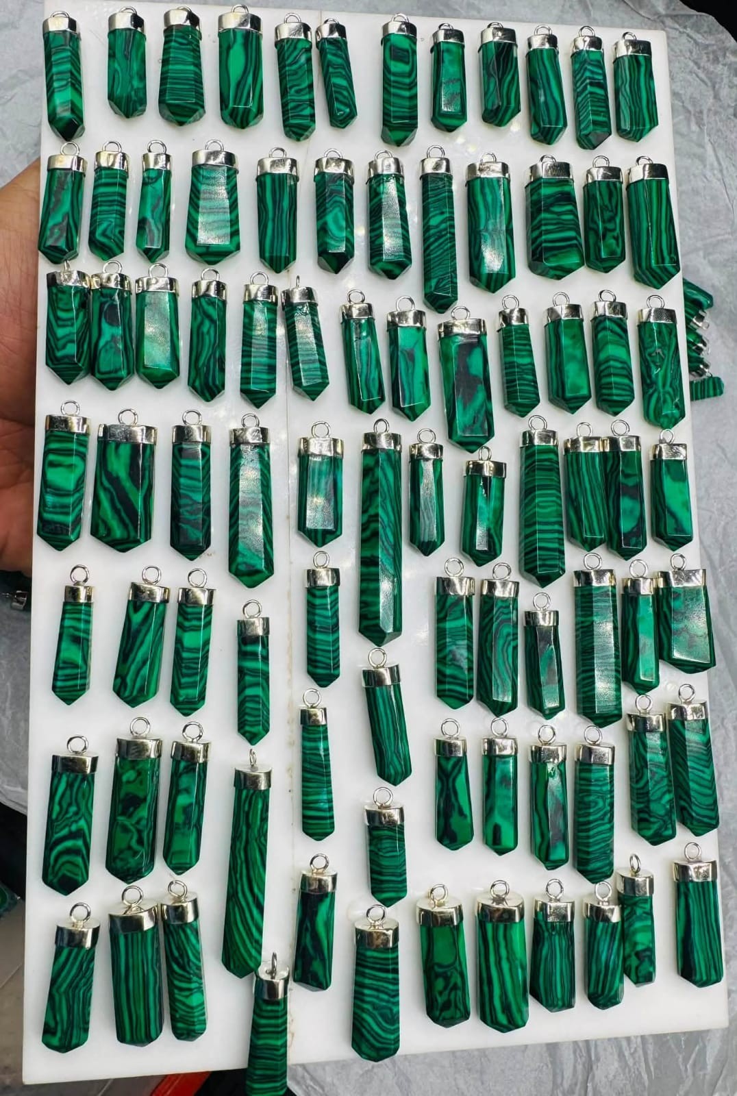 100% Natural Malachite Crystal Point Pendant | Green 925 Sterling Silver Gemston