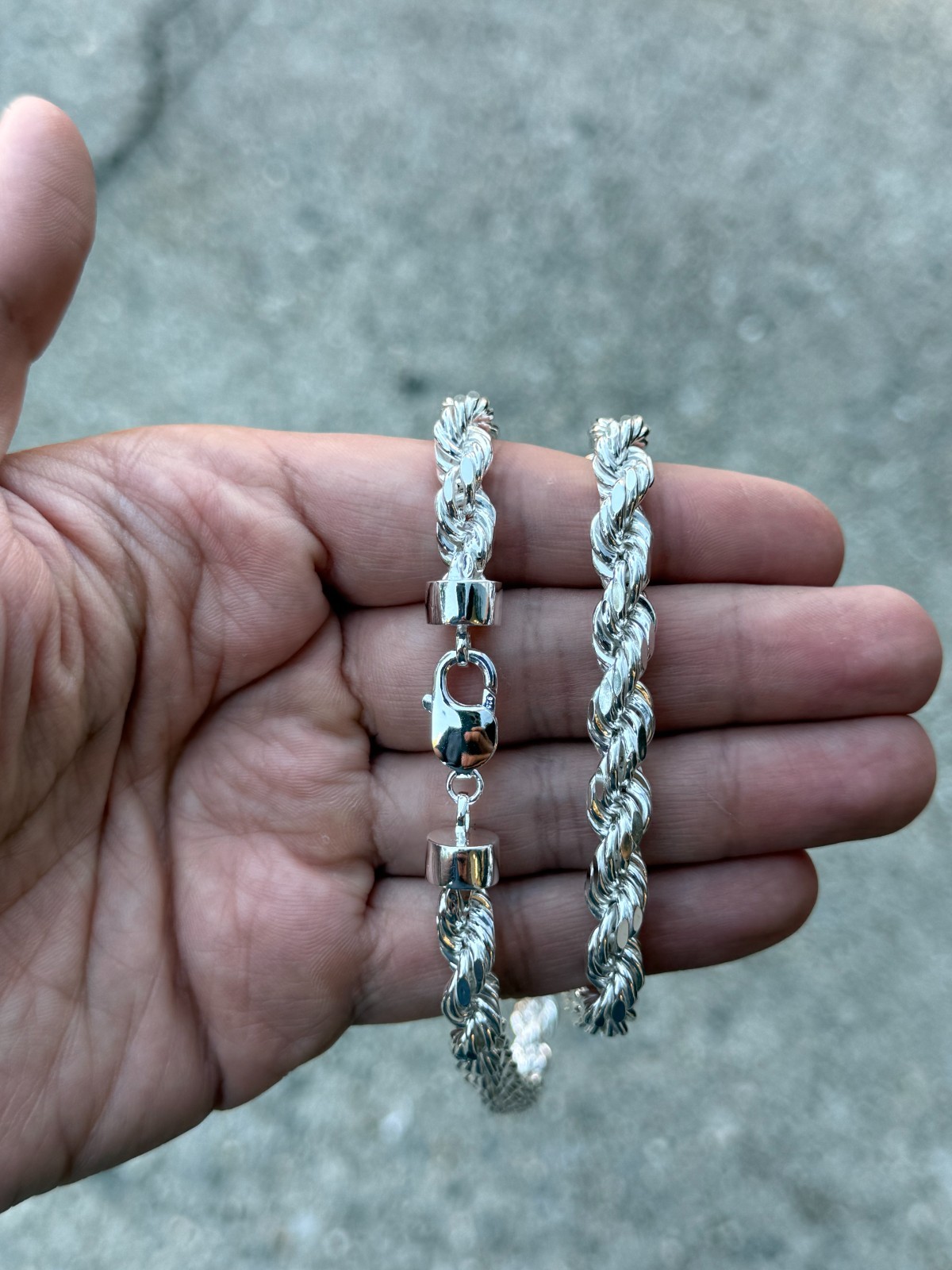 Solid 925 Sterling Silver Italian Rope Chain Mens Necklace 8mm – Diamond Cut