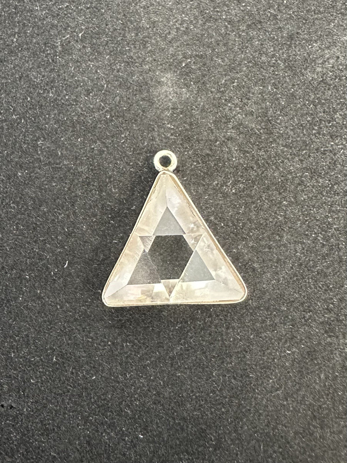 Vintage 925 Sterling Silver Triangle Clear Quartz Pendant Bezel Setting