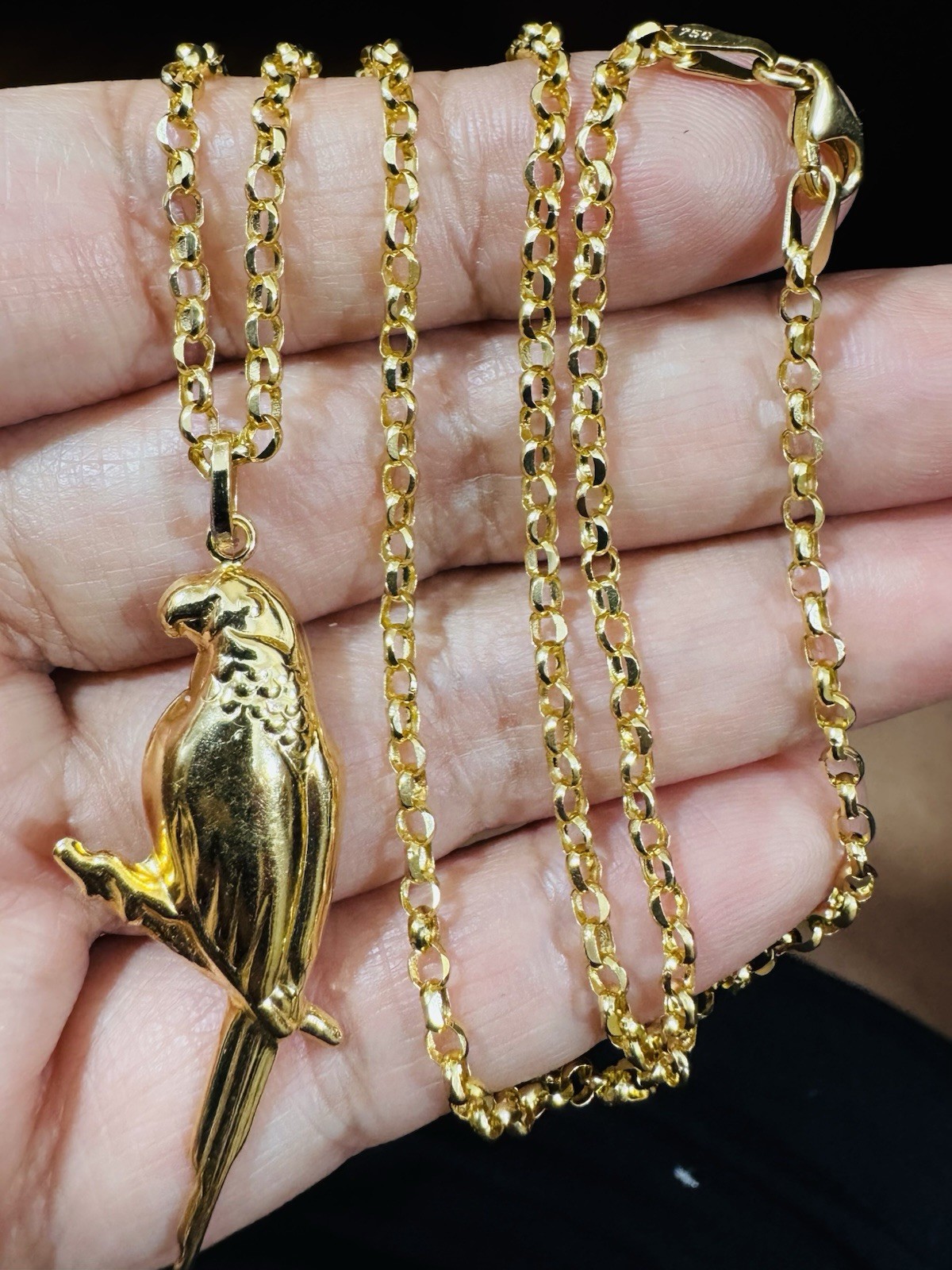 Solid 18K 750 Real Dubai Fine Gold Eagle Bird Set Necklace 18” long 3mm 5.9g