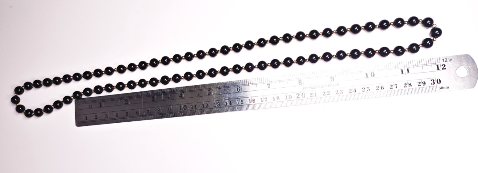 14K Yellow Gold Black Onyx Beaded Ball Necklace 29″ Long Estate 52.23g Vintage