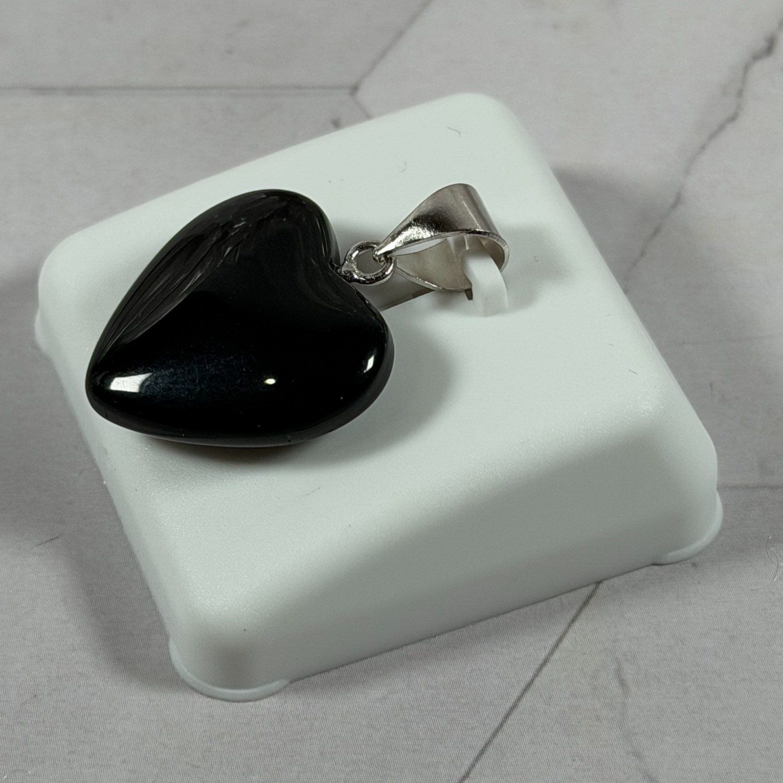 Sterling Silver 925 Solid Black Onyx Heart Shaped Charm Pendant