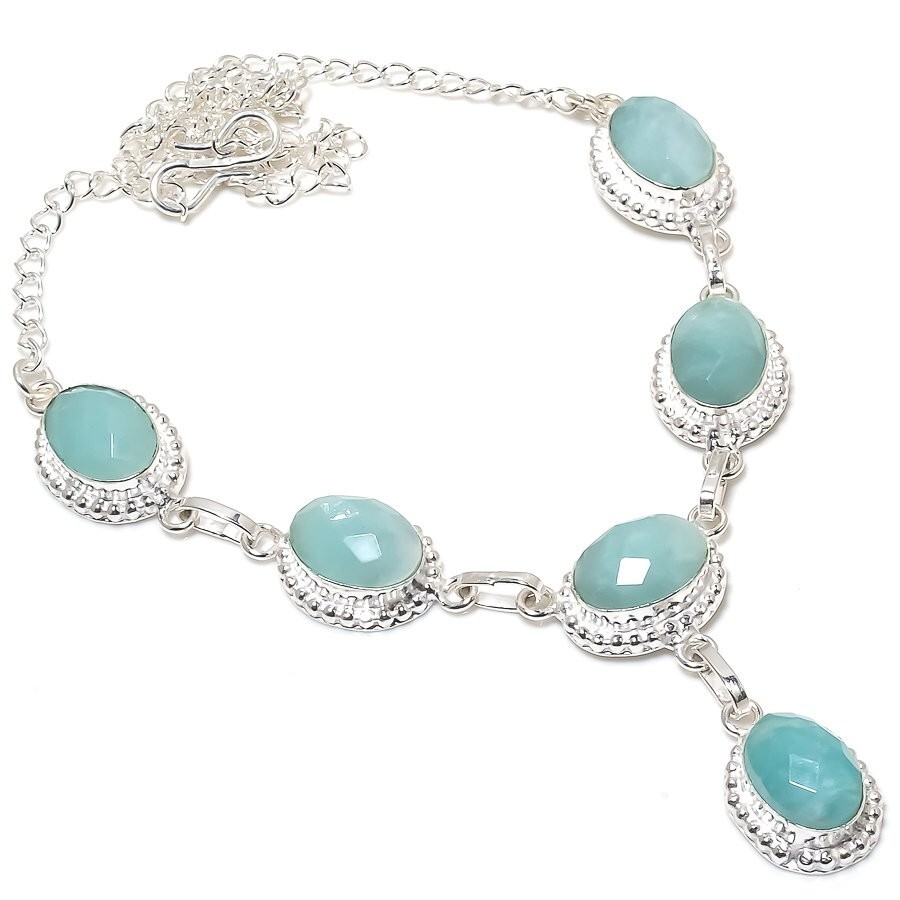 Green Amazonite Gemstone Handmade 925 Sterling Silver Jewelry Necklace Sz 18″