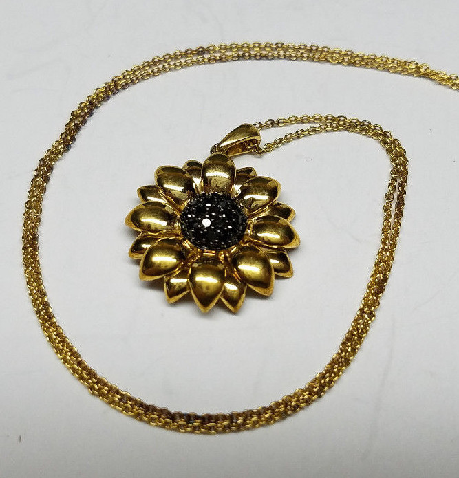 18k Gold 925 Sterling Silver CZ Flower Necklace Pendant NOS US SELLER!