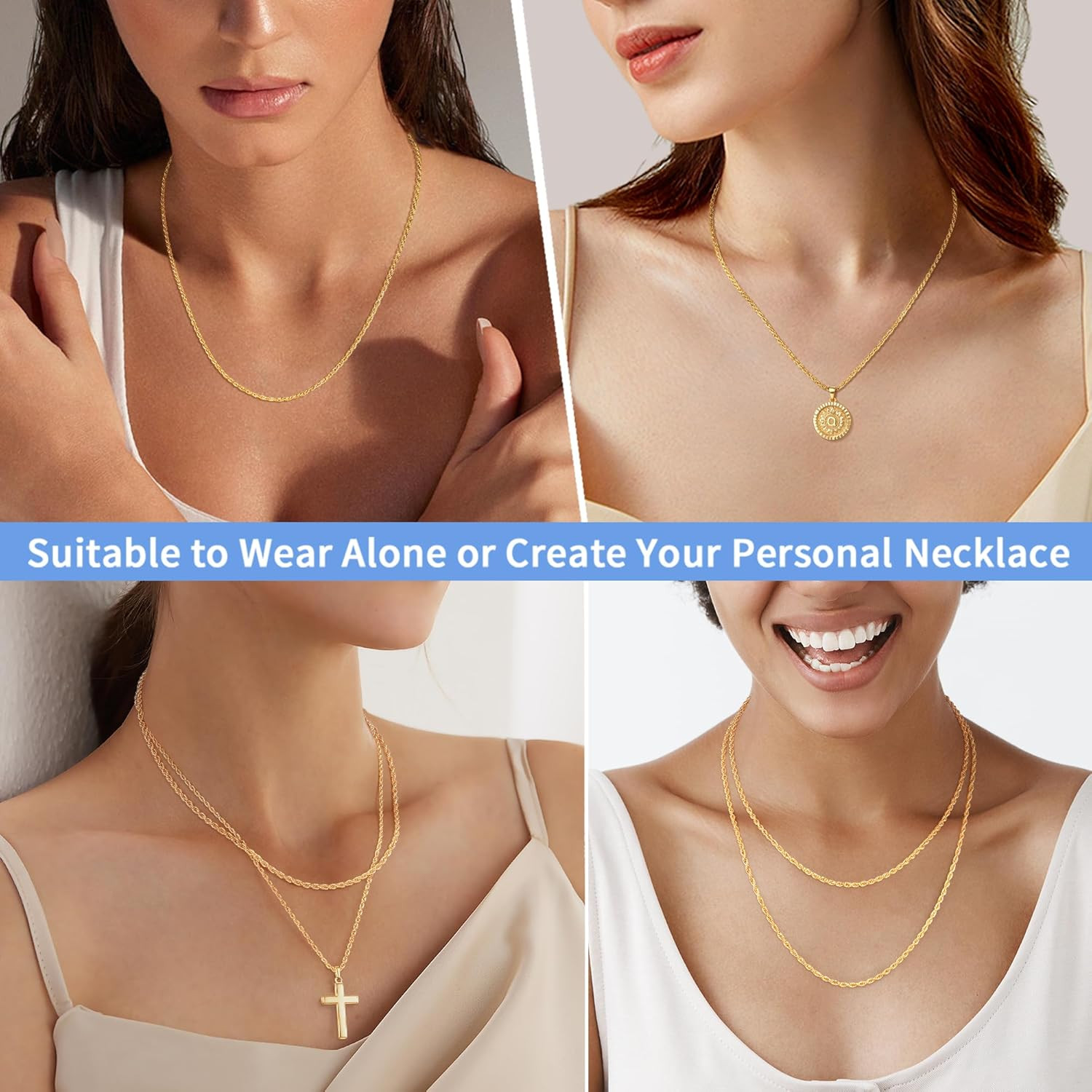 2mm Rope Chain 925 Sterling Silver Chain Necklace for Women, 14K Gold Plated …