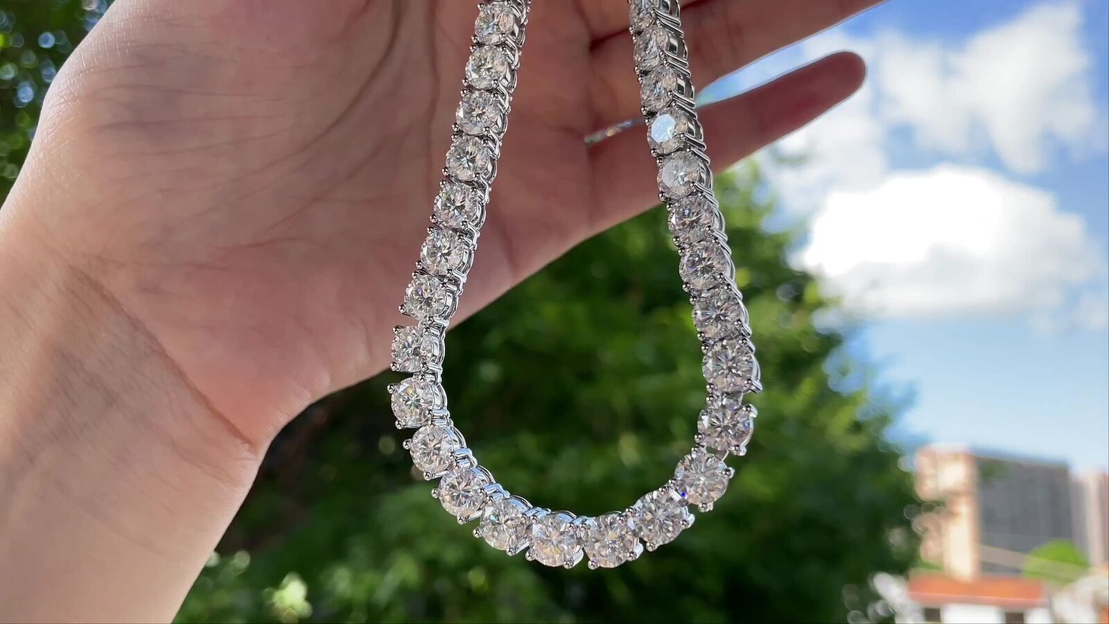 3-6.5MM REAL MOISSANITE Silver Tennis Chain Necklace – VVS D Color – Pass Tester