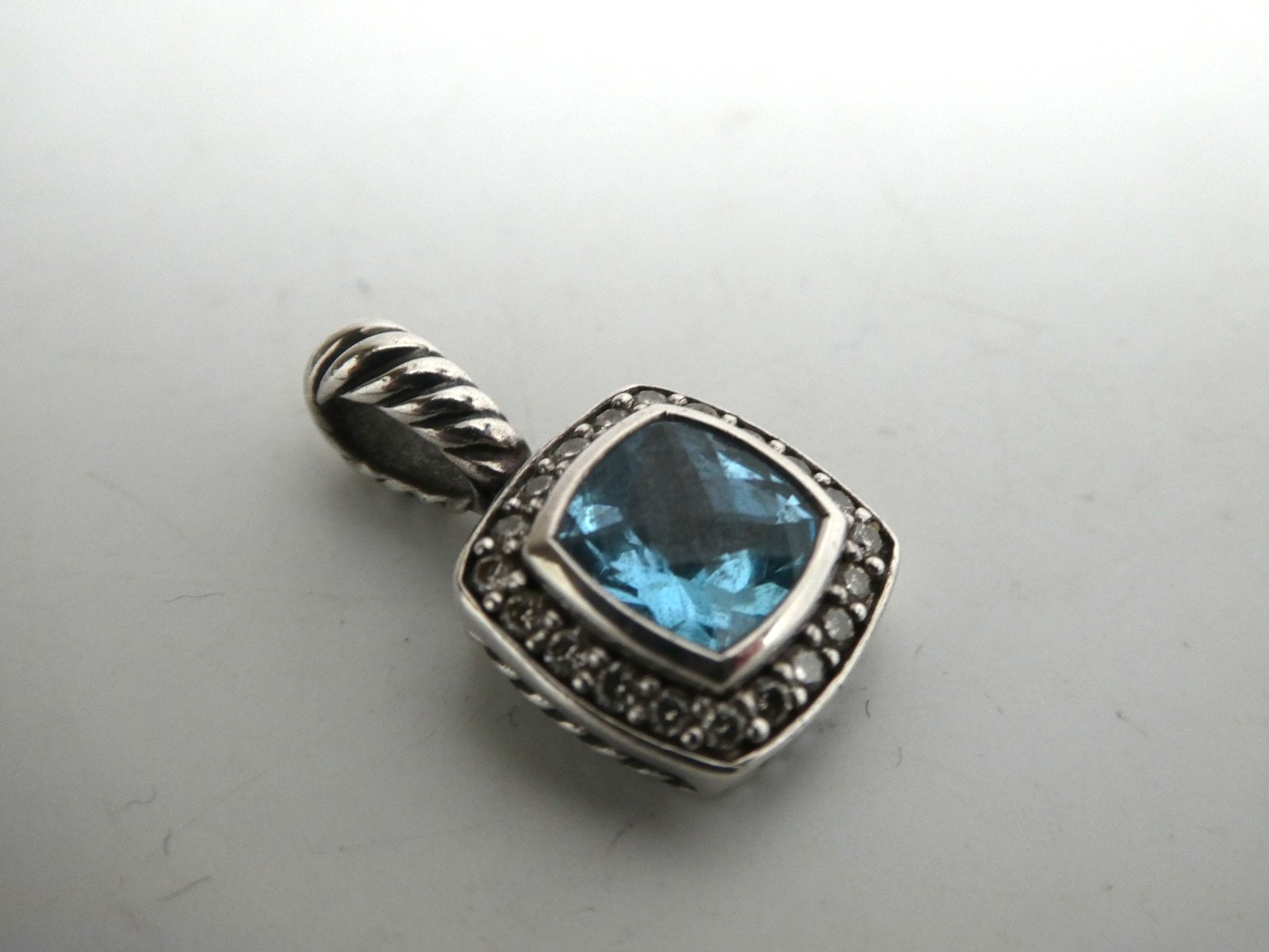 DAVID YURMAN ALBION 11mm Blue Topaz & Diamond Sterling Silver 925 Pendant
